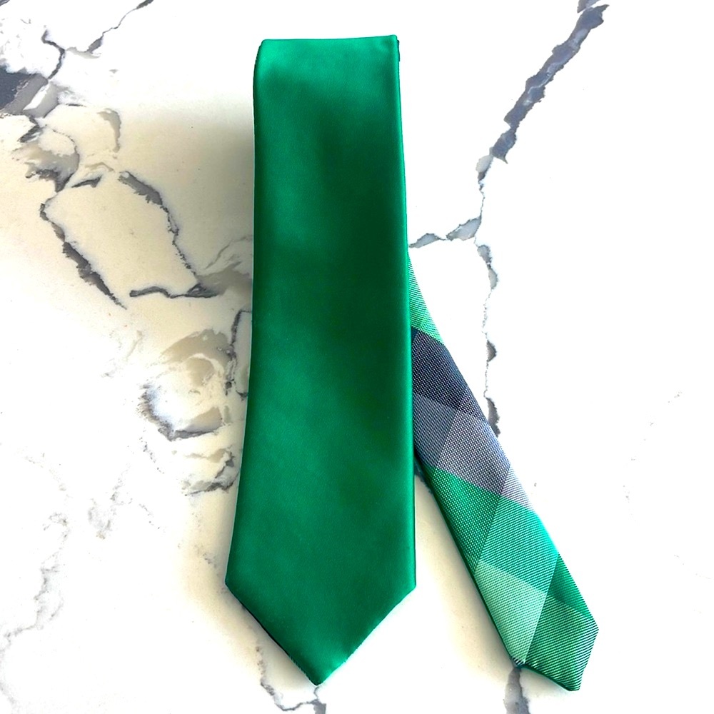 JF J. Ferrar Reversible Tie- Green/Green Plaid-OS - Picture 2 of 6